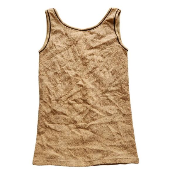 Vintage 70s tank top French terry tan adult unisex XS or kids Medium retro - Picture 2 of 7